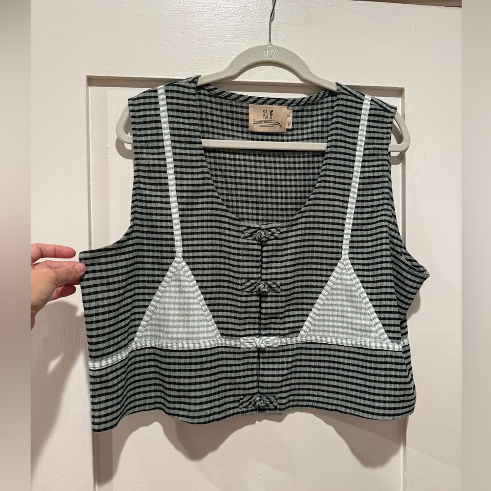 Fashion Brand Company blk & green gingham bra top fits 1X-3X NWOT